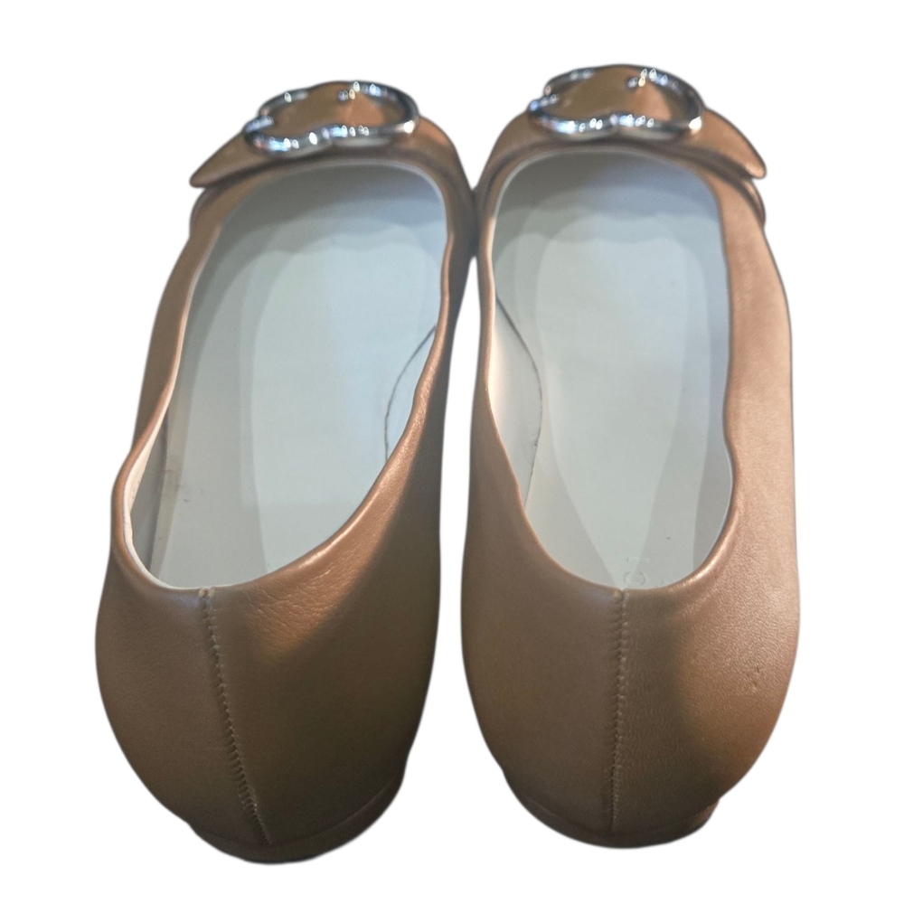 Gucci Sachalin Ballet Flat Taupe Leather Silver Logo Sz 38 - Picture 12 of 13